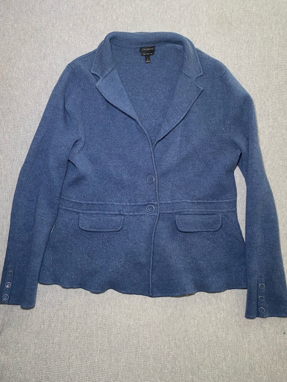 Talbots Merino Wool Sweater Jacket Large Blue Soft Knit Blazer